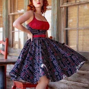 Pinup Couture Holly Dress in Black and Red Bandana Print